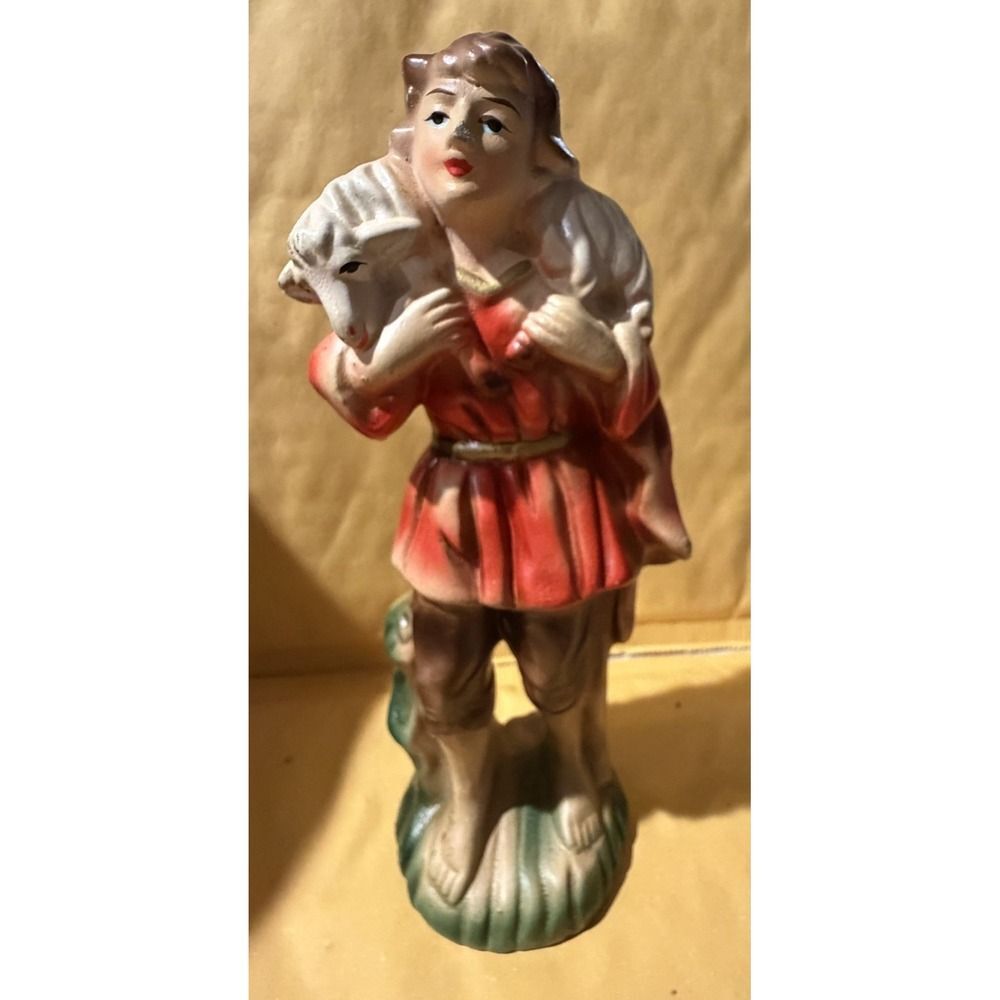 Vintage Nativity Figure Shepherd Boy Carrying Lamb Made in Japan Read‎